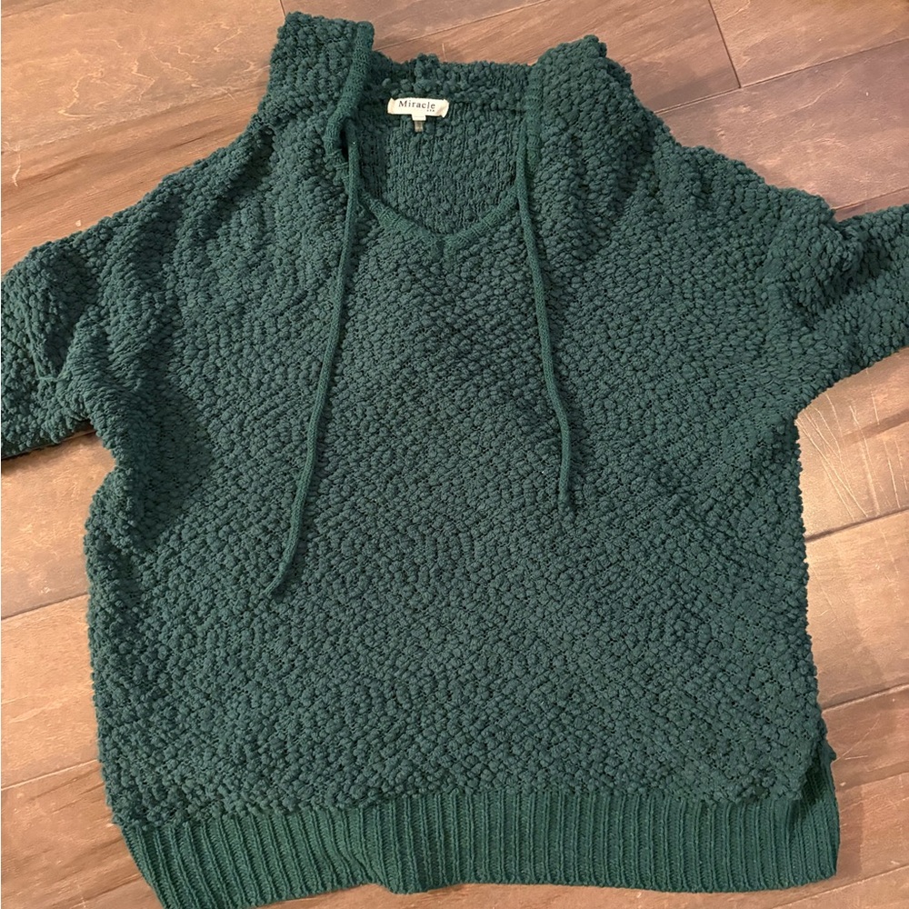 Anthropologie Green V-Neck Sweater with Textured Knit